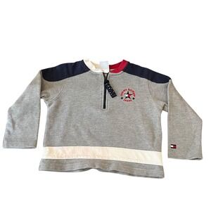 Vintage Tommy Hilfiger Kids Quarter Zip Pullover Sweatshirt Gray Red Navy Sz 5